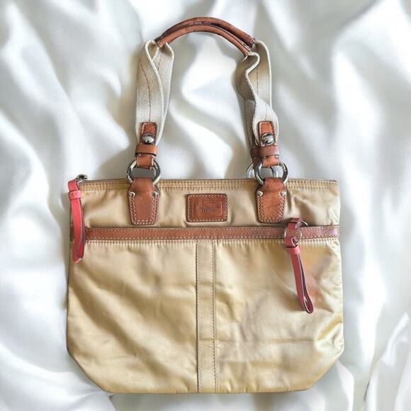 Coach Y2K Hamptons Gold Yellow Nylon Canvas & Leather Mini Tote Shoulder Bag